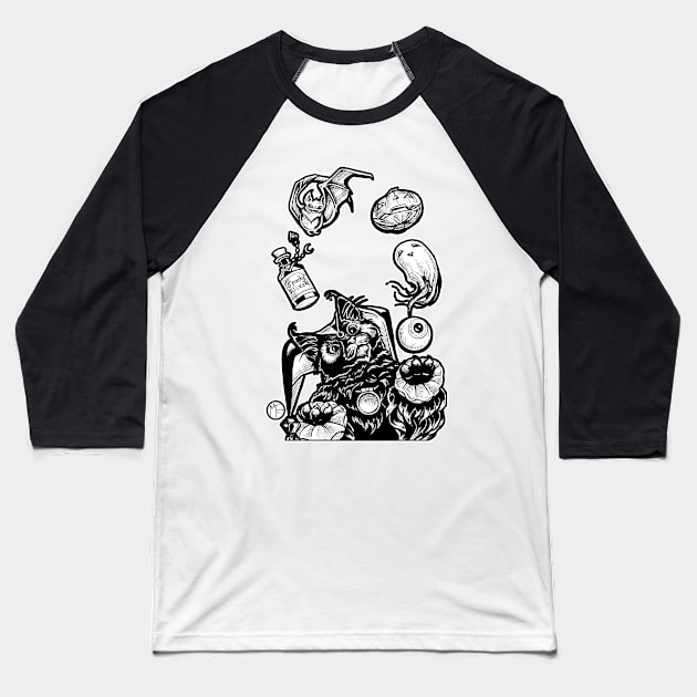 Black Cat Jester Juggling Halloween - White Outline Version Baseball T-Shirt by Nat Ewert Art